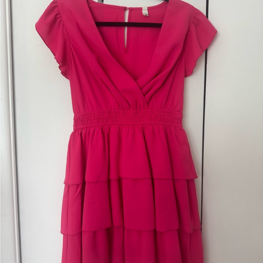 Pink Ruffled Cocktail Dress - Picture 3 of 9
